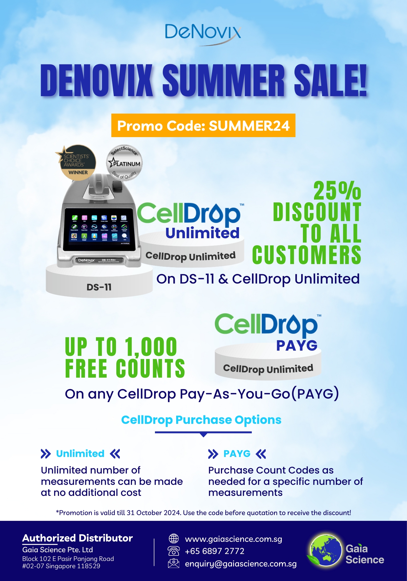 Special Offer: 25% Off DeNovix DS-11 Spectrophotometers & CellDrop + Free Counts Until 31 October!